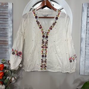 For the Republic Embroidered Long Sleeve Peasant Top in Cream Size WM S Boho